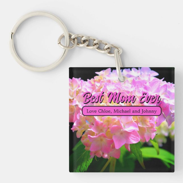 Elegant Pink orange floral hydrangeas Key Ring (Front)