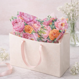Elegant Pink & Orange Peonies Floral Tissue Paper