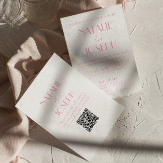Elegant Pink Orange Stylish QR Code Wedding Invitation