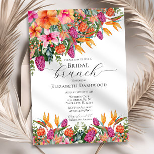Elegant Pink Orange Tropical Floral Bridal Shower Invitation
