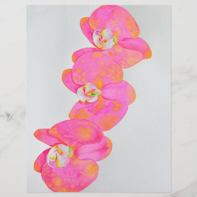 Elegant pink orange watercolor orchids  (Front)