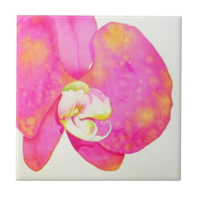 Elegant pink orange watercolor orchids  tile (Front)