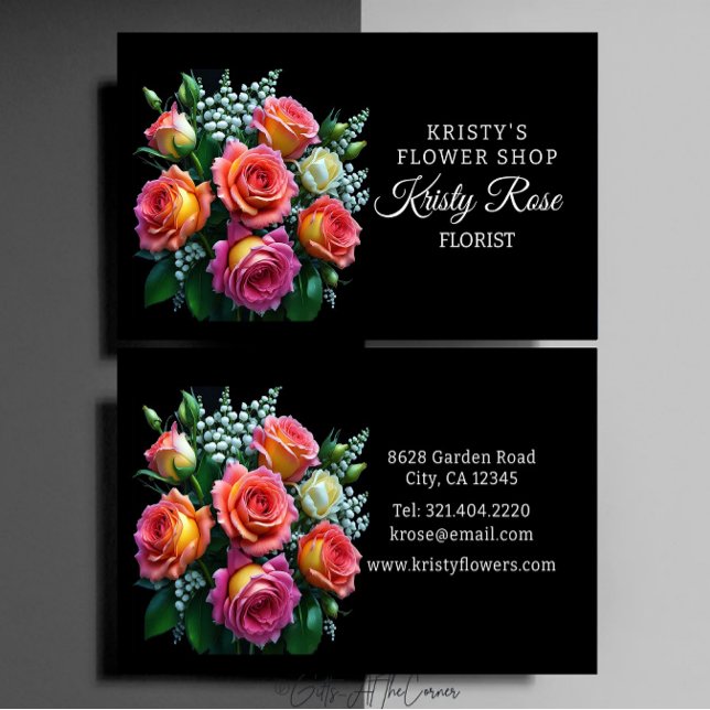 Elegant Pink Orange White Rose Flower Florist Business Card (Creator Uploaded)