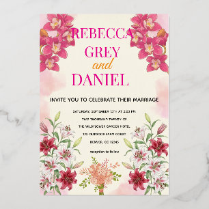 Elegant Pink Orchid and Lily Floral Invitation 
