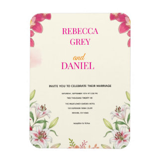Elegant Pink Orchid and Lily Floral Invitation Magnet