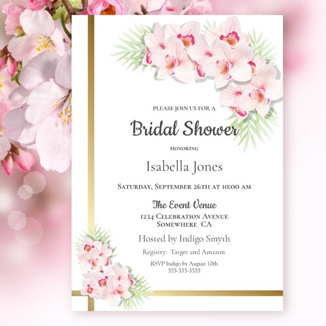 Elegant Pink Orchid Floral Bridal Shower Invitation (Creator Uploaded)