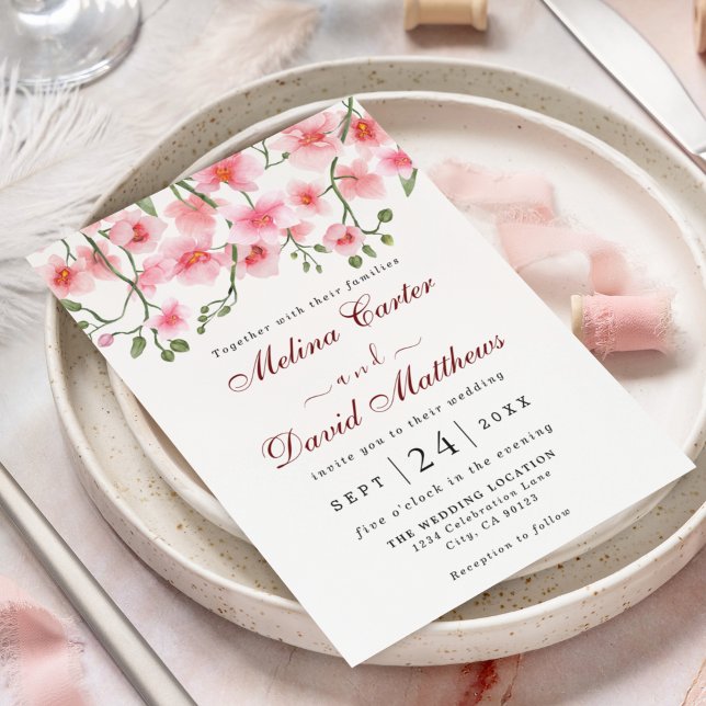 Elegant Pink Orchid Florals Wedding Invitation  (Creator Uploaded)