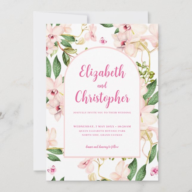 Elegant Pink Orchid Rose Floral Garden Wedding Invitation (Front)