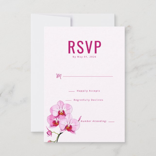 Elegant Pink Orchid RSVP Card (Front)