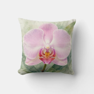Elegant Pink Orchid Watercolor Botanical Floral Cushion