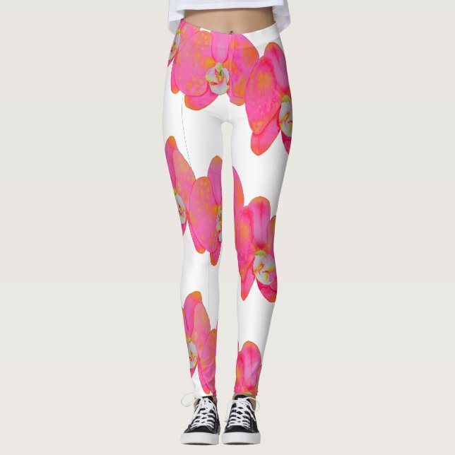 Elegant Pink Orchid watercolor painting  Leggings (Front)