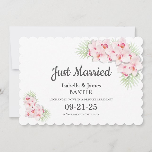 Elegant Pink Orchid Wedding Announcement (Front)