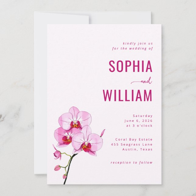 Elegant Pink Orchid Wedding Invitation (Front)