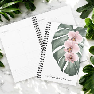 Elegant Pink Orchids Tropical Watercolor Floral Planner