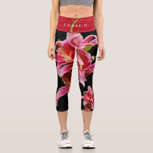 Elegant Pink Oriental Lilies Capri Leggings