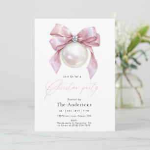 Elegant Pink Ornament Christmas Party Invitation