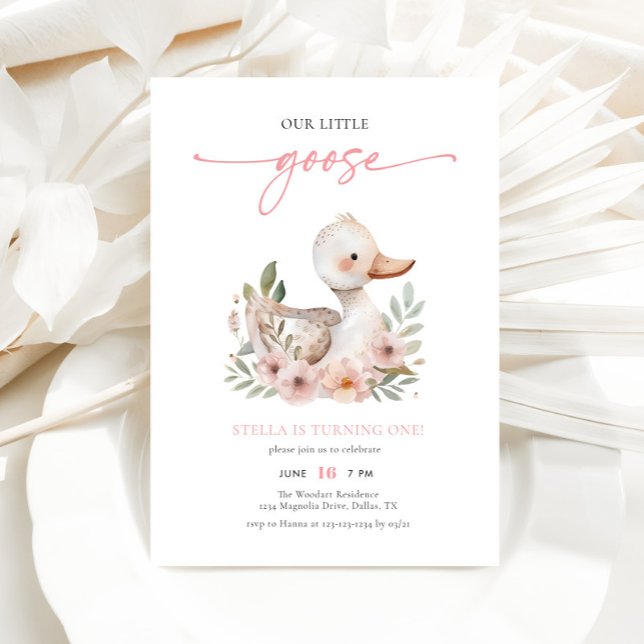 Elegant Pink Our Little Goose Kids Birthday Party Invitation (Creator Uploaded)