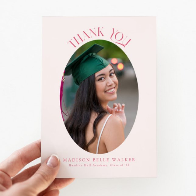 Elegant Pink Oval Graduation Photo Thank You  (Creator Uploaded)