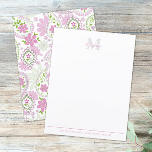 Elegant Pink Paisley Stylish Preppy Monogram 