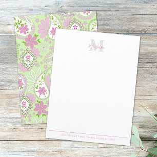 Elegant Pink Paisley Stylish Preppy Monogram Green