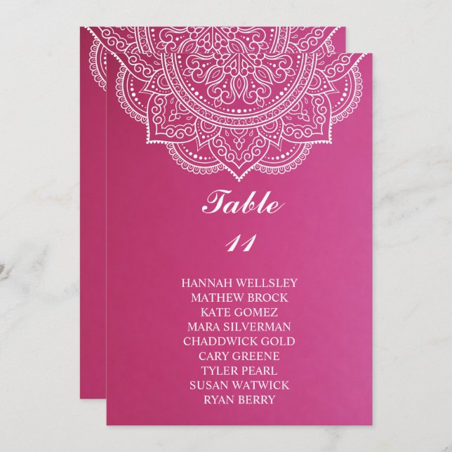 Elegant Pink Paisley Wedding Seating Chart Invitation (Front/Back)