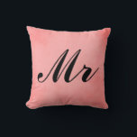 Elegant Pink Parchment Mr and Mrs Cushion<br><div class="desc">Add decorative marital bliss to your home with elegant pink parchment "Mr. and Mrs." pillows.  Displaying a lovely pink parchment design with "Mr" written in cursive black font,  you can customise this pillow as much as you like..</div>