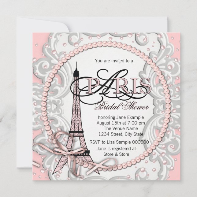 Elegant Pink Paris Bridal Shower Invitation (Front)