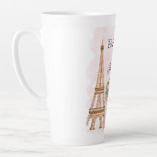 Elegant Pink Paris Eiffel Tower Large Latte Mug