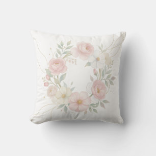 Elegant Pink Pastel Floral Wreath Botanical Design Cushion