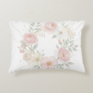 Elegant Pink Pastel Floral Wreath Botanical Design Decorative Cushion