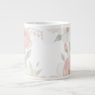Elegant Pink Pastel Floral Wreath Botanical Design Large Coffee Mug
