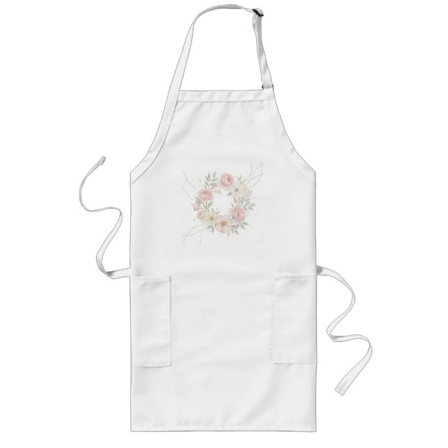 Elegant Pink Pastel Floral Wreath Botanical Design Long Apron (Front)