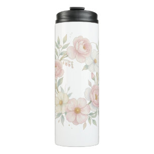 Elegant Pink Pastel Floral Wreath Botanical Design Thermal Tumbler