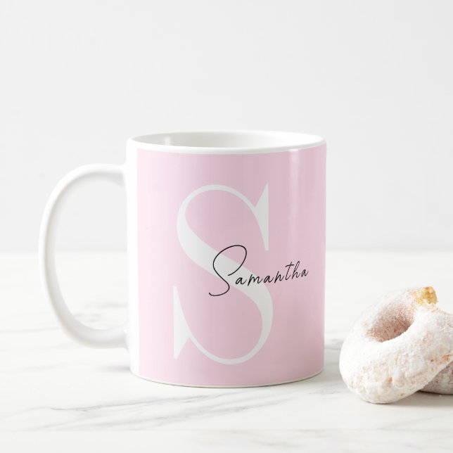 Elegant Pink Pastel Personalised Mug with Monogram (With Donut)
