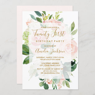 Elegant Pink Peach Bloom 21st Birthday Party Invitation