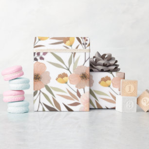 Elegant Pink Peach Floral Botanical Pattern Wrappi Wrapping Paper