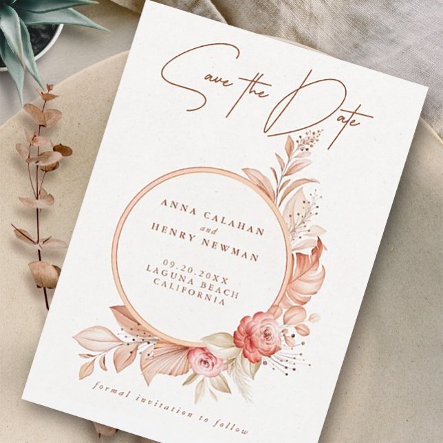 Elegant Pink Peach Floral Frame Wedding  Save The Date (Creator Uploaded)
