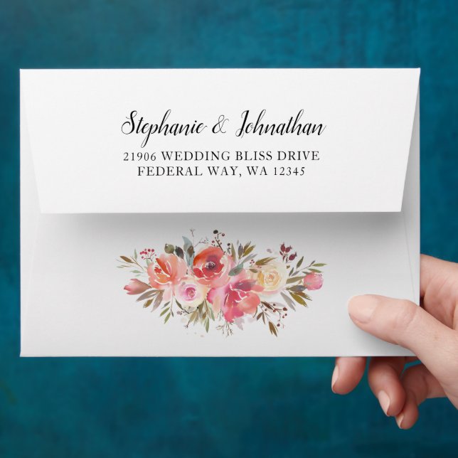 Elegant Pink Peach Floral Watercolor Envelope (Hand)