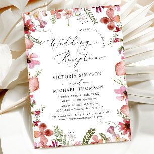 Elegant Pink Peach Floral Wedding Reception  Invitation