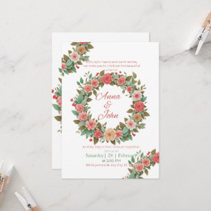 Elegant Pink & Peach Floral Wreath Wedding Invitat Invitation