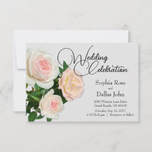 Elegant pink peach white roses invitation