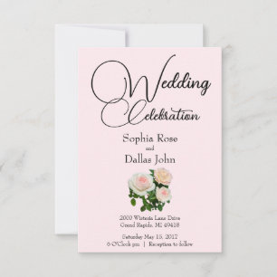 Elegant pink peach white roses invitation