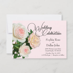 Elegant pink peach white roses invitation