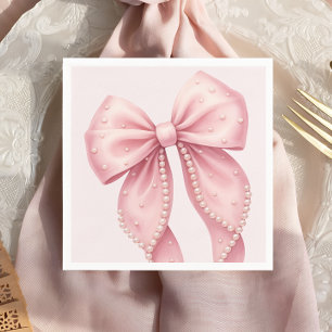 Elegant Pink Pearl Bow Baby Shower Napkin
