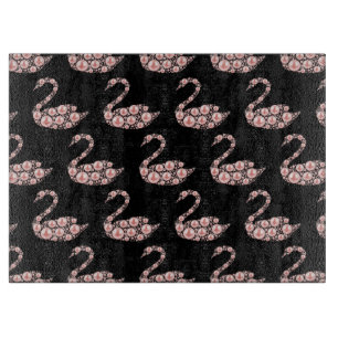 Elegant Pink Pearl Swan on Black Background Cutting Board