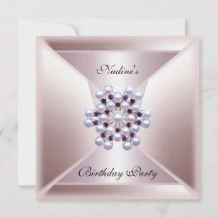 Elegant Pink Pearl White Jewel Birthday Invitation