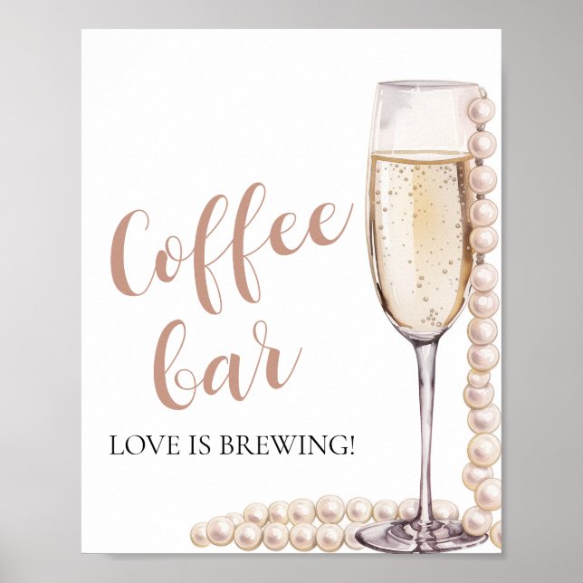 Elegant Pink Pearls and Prosecco Coffee Bar Sign (Front)