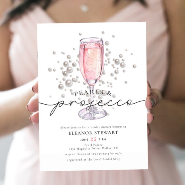 Elegant Pink Pearls & Prosecco Bridal Shower Invitation (Creator Uploaded)