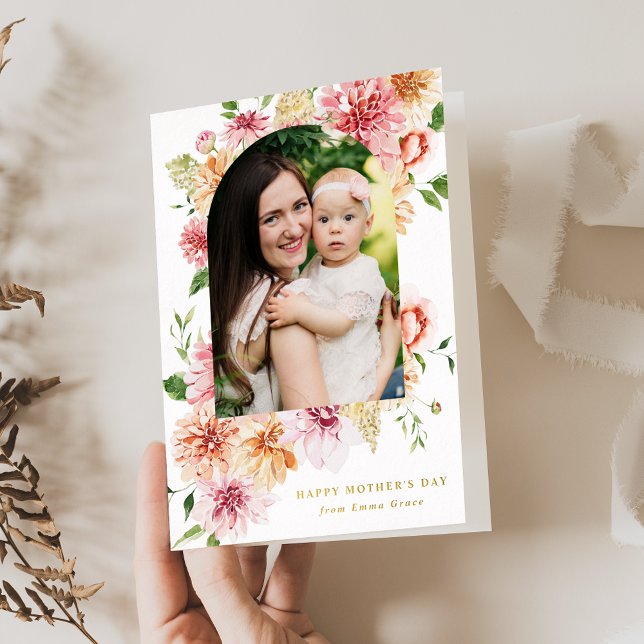 Elegant Pink Peonies 2 Photo Mother's Day Foil Holiday Card (Creator Uploaded)