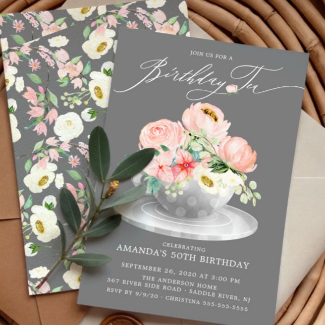Elegant Pink Peonies Floral Birthday Tea Invitation (Creator Uploaded)